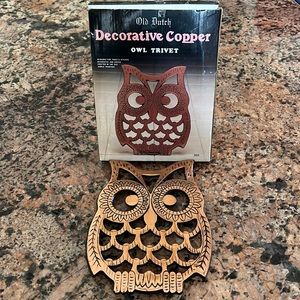 Vintage Old Dutch Decorative Copper Plated Cast Iron Owl Trivet or Wall Hanging